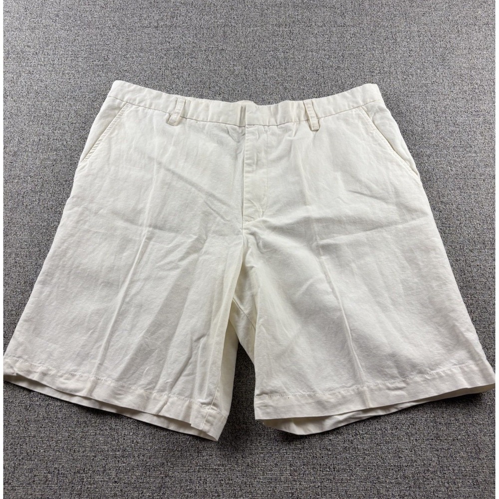 Ivory Linen Blend Shorts Mens 40‎ 9" Inseam Breakwater Vacation Beach Resort